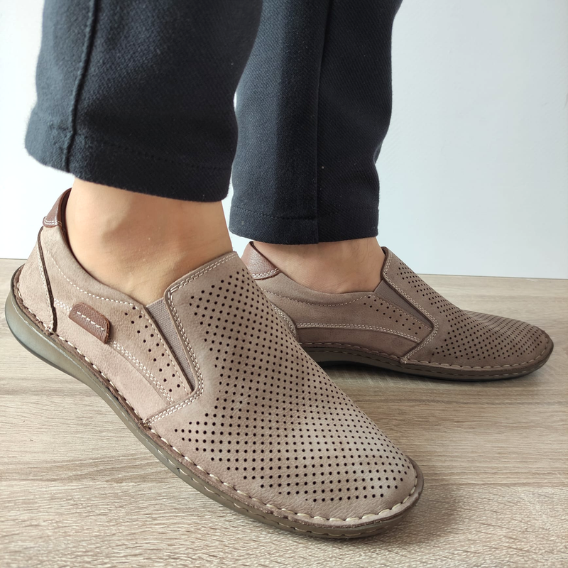 PANTOFI PERFORATI BARBATI DR JELLS 9505-1-10 BEJ BUFO - imagine 3