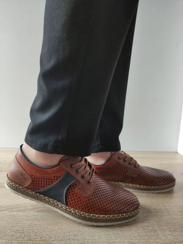 PANTOFI CASUAL PERFORATI BARBATI RIEKER B5214-24 MARO CU BLEUMARIN