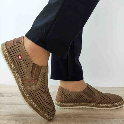 PANTOFI PERFORATI BARBATI RIEKER B5297-64 BEJ