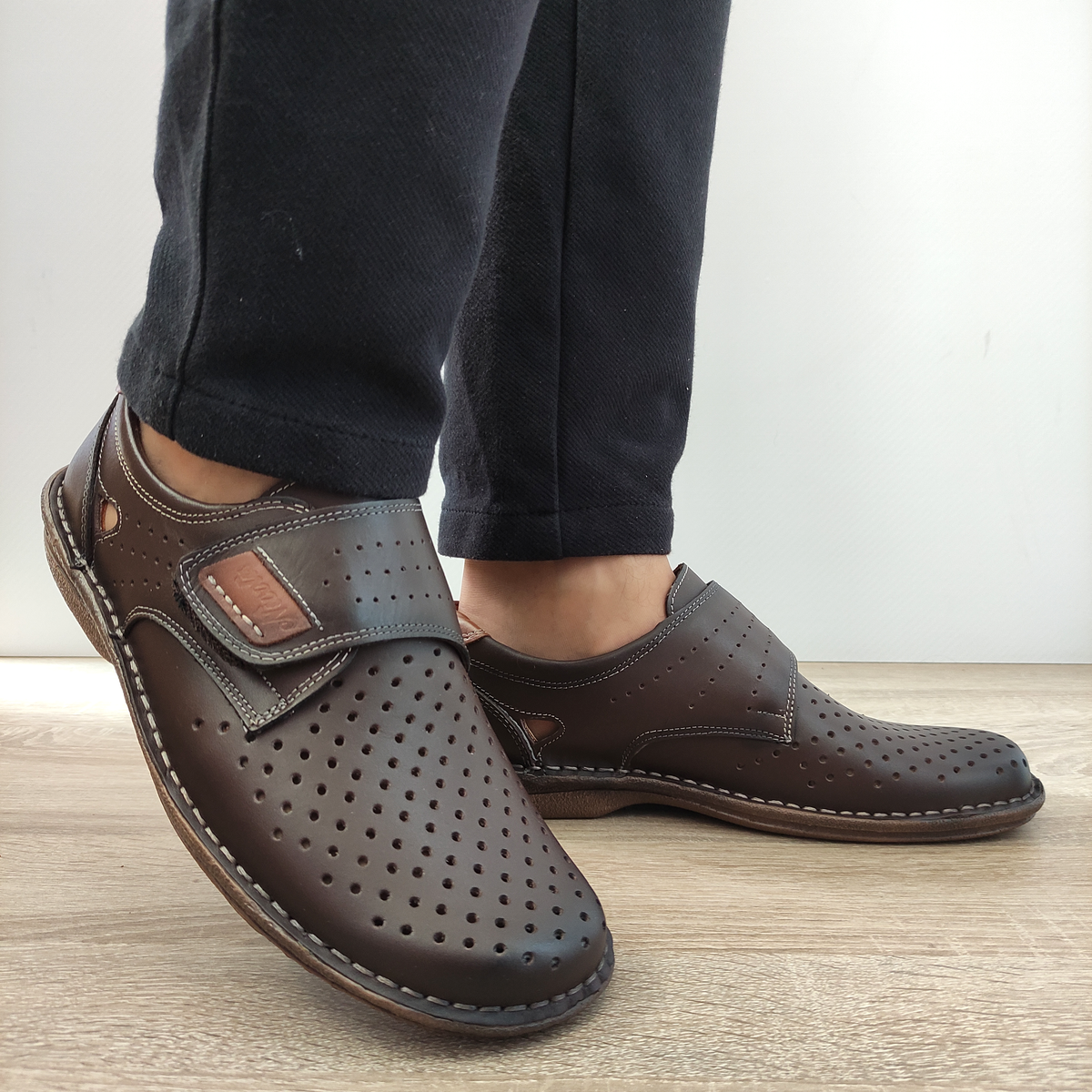 PANTOFI PERFORATI CASUAL BARBATI NICOLIS 98383 MARO INCHIS - imagine 5