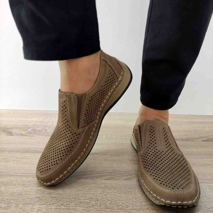 PANTOFI PERFORATI CASUAL BARBATI RIEKER 05277-64 BEJ NABUCK