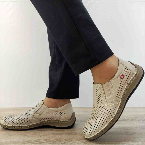 PANTOFI PERFORATI CASUAL BARBATI RIEKER 05297-60 BEJ - imagine 2
