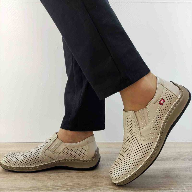 PANTOFI PERFORATI CASUAL BARBATI RIEKER 05297-60 BEJ - imagine 2