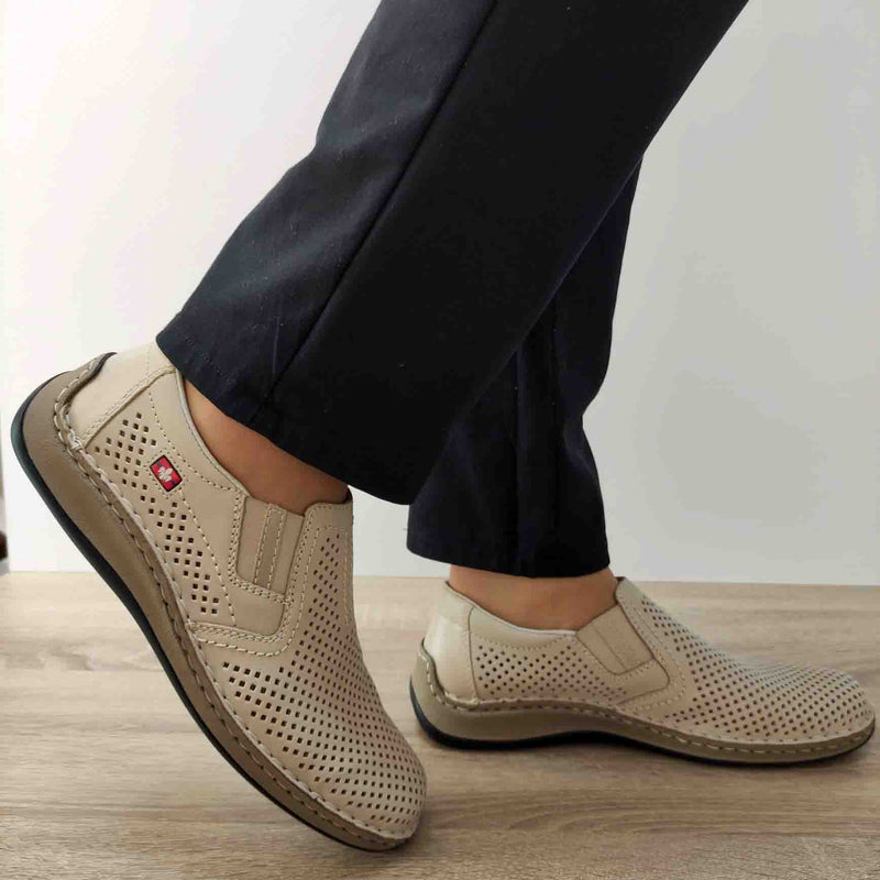 PANTOFI PERFORATI CASUAL BARBATI RIEKER 05297-60 BEJ - imagine 3