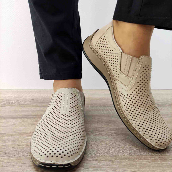 PANTOFI PERFORATI CASUAL BARBATI RIEKER 05297-60 BEJ - imagine 4