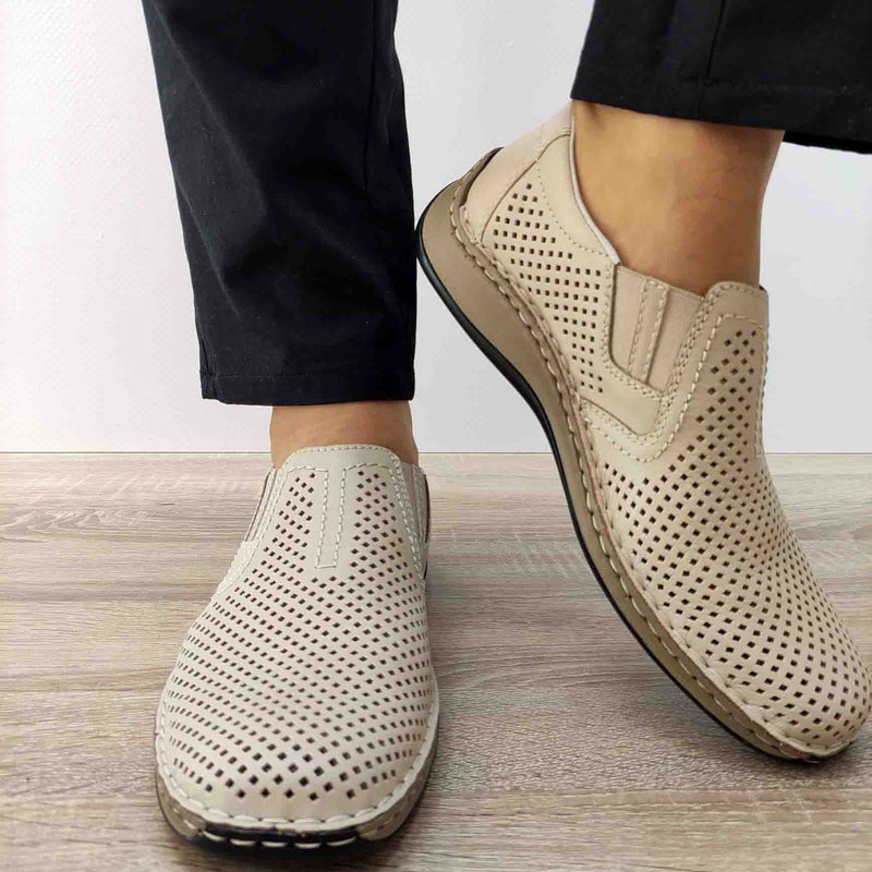 PANTOFI PERFORATI CASUAL BARBATI RIEKER 05297-60 BEJ - imagine 4