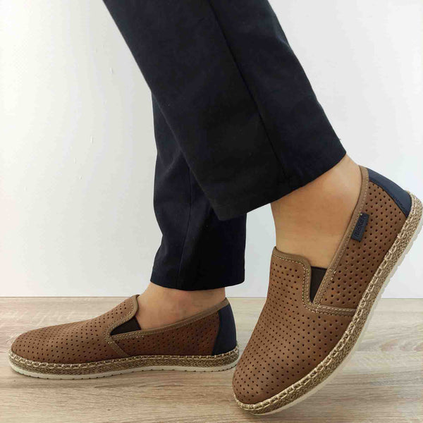 PANTOFI PERFORATI CASUAL BARBATI RIEKER B5278-24 MARO - imagine 2