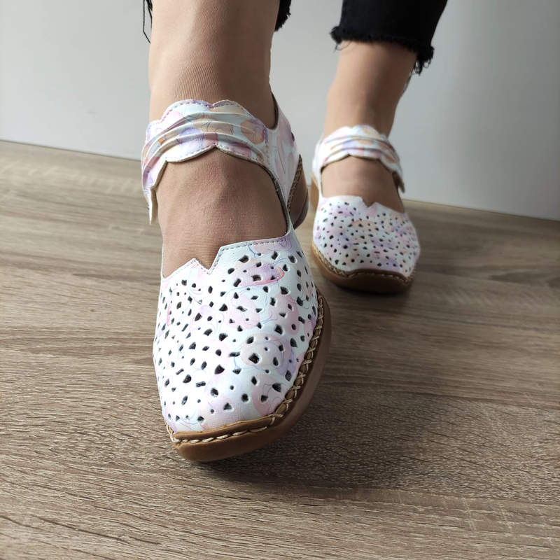 PANTOFI PERFORATI CASUAL DAMA RIEKER 41399-91 ALBI  + MULTICOLOR - imagine 5
