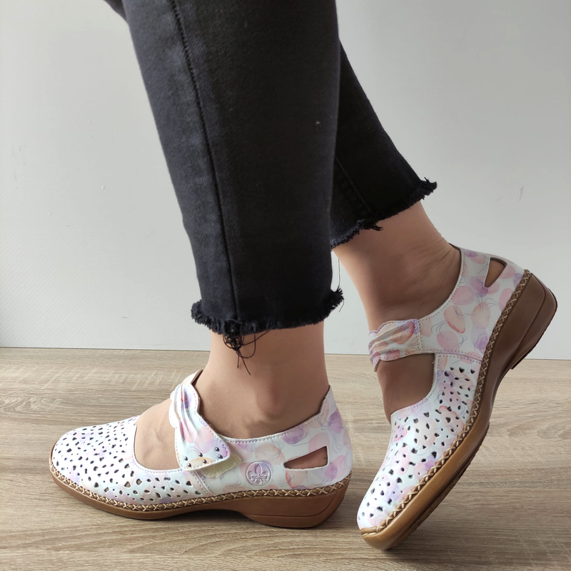 PANTOFI PERFORATI CASUAL DAMA RIEKER 41399-91 ALBI  + MULTICOLOR - imagine 2