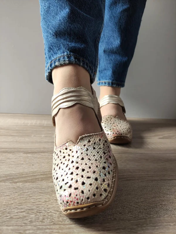 PANTOFI PERFORATI CASUAL DAMA RIEKER 41399-92 MULTICOLOR PLATIN - imagine 3