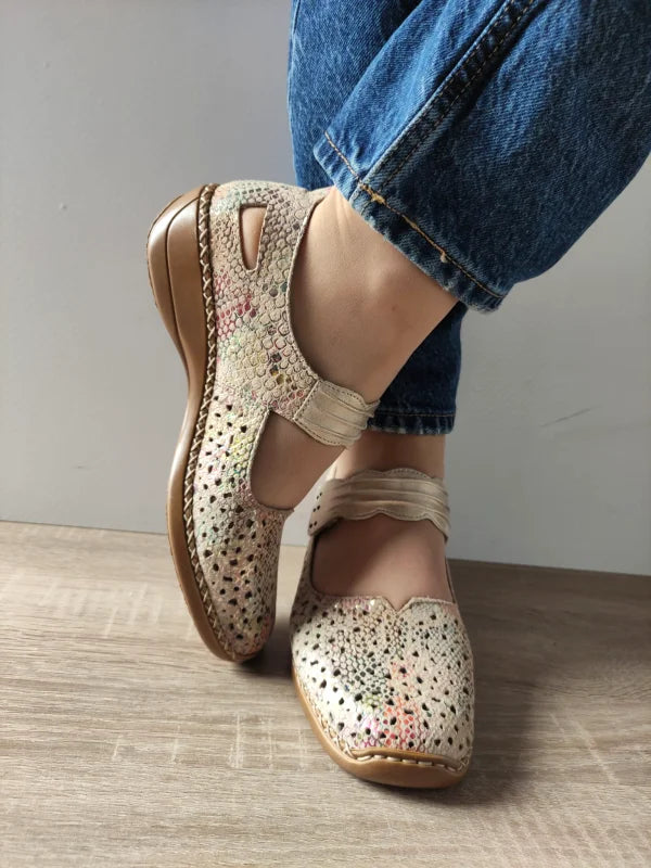 PANTOFI PERFORATI CASUAL DAMA RIEKER 41399-92 MULTICOLOR PLATIN - imagine 4