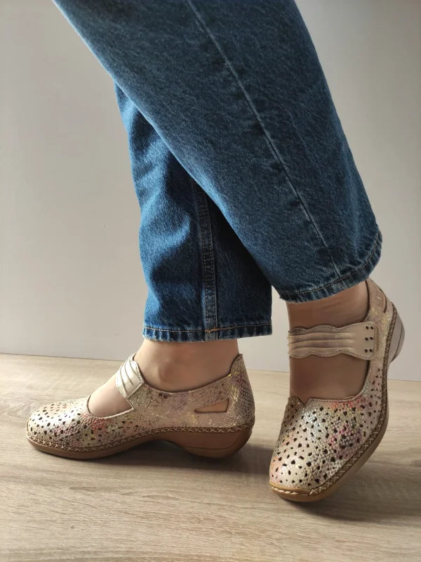 PANTOFI PERFORATI CASUAL DAMA RIEKER 41399-92 MULTICOLOR PLATIN - imagine 2