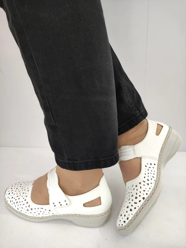 PANTOFI PERFORATI CASUAL DAMA RIEKER 41399-80 ALBI - imagine 2