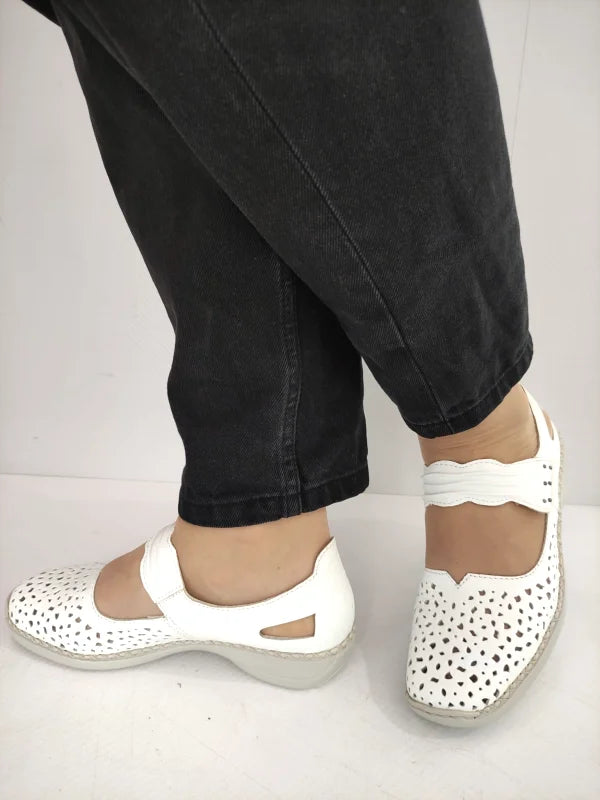 PANTOFI PERFORATI CASUAL DAMA RIEKER 41399-80 ALBI - imagine 3