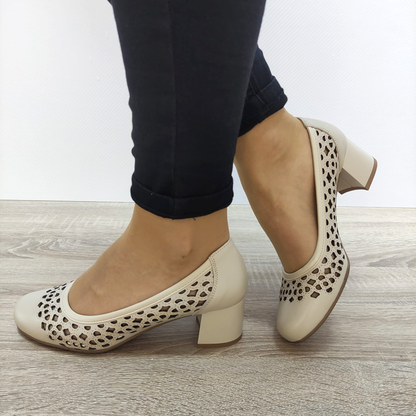 PANTOFI ELEGANTI PERFORATI DAMA CONHPOL RELAX T-633K BEJ