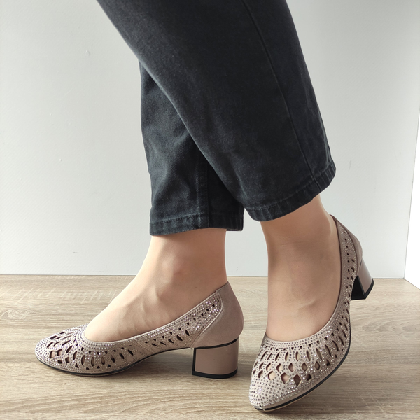 PANTOFI PERFORATI DAMA EPICA 40023B 14-I ROZ NUDE VELUR - imagine 2