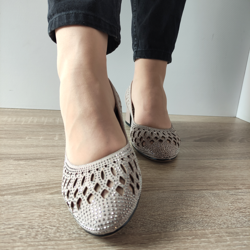 PANTOFI PERFORATI DAMA EPICA 40023B 14-I ROZ NUDE VELUR - imagine 4