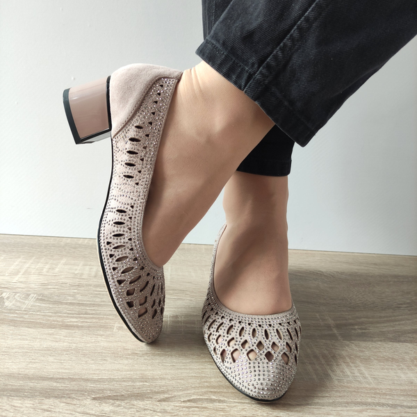 PANTOFI PERFORATI DAMA EPICA 40023B 14-I ROZ NUDE VELUR - imagine 5
