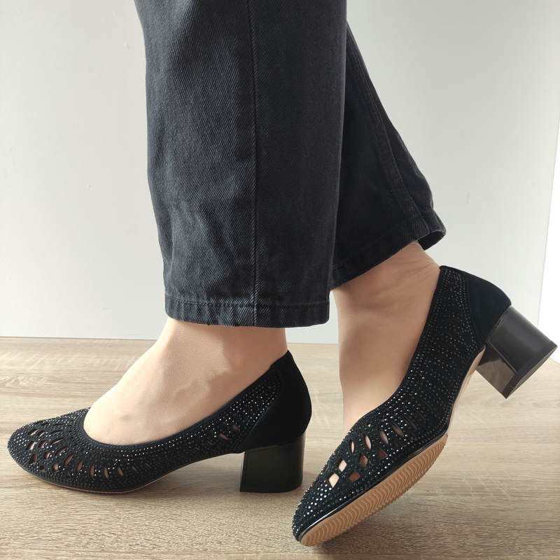 PANTOFI PERFORATI DAMA KARISMA 40023A 01-I NEGRI VELUR - imagine 2
