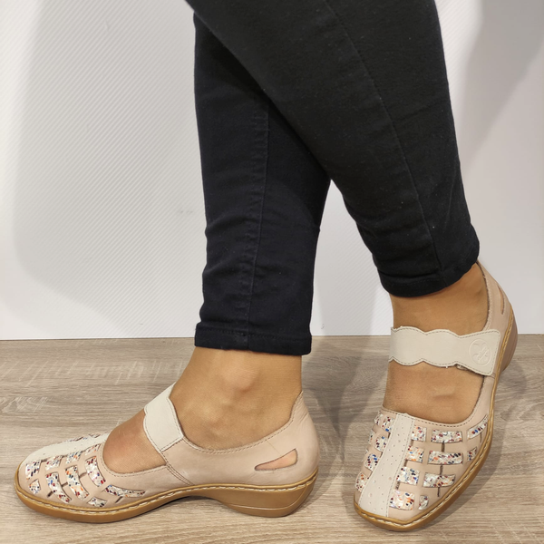 PANTOFI PERFORATI DAMA RIEKER 41369-60 BEJ - imagine 4