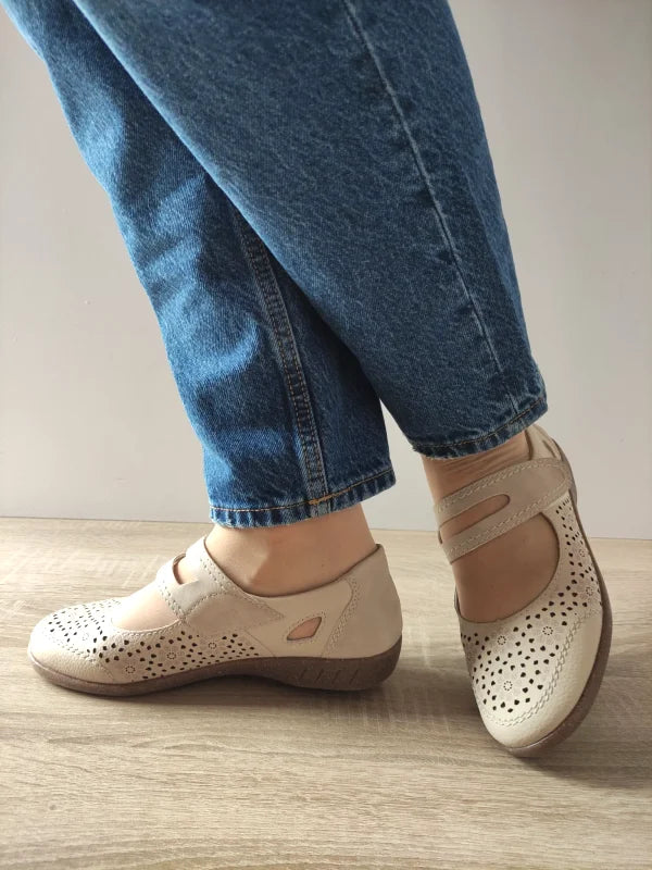 PANTOFI CASUAL PERFORATI DAMA RIEKER 47675-60 BEJ - imagine 3