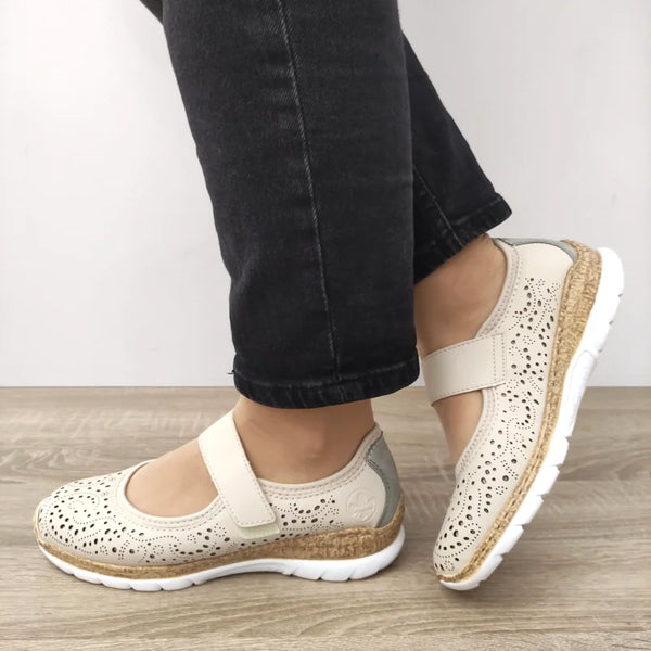 PANTOFI PERFORATI DAMA RIEKER N4299-60 BEJ - imagine 2