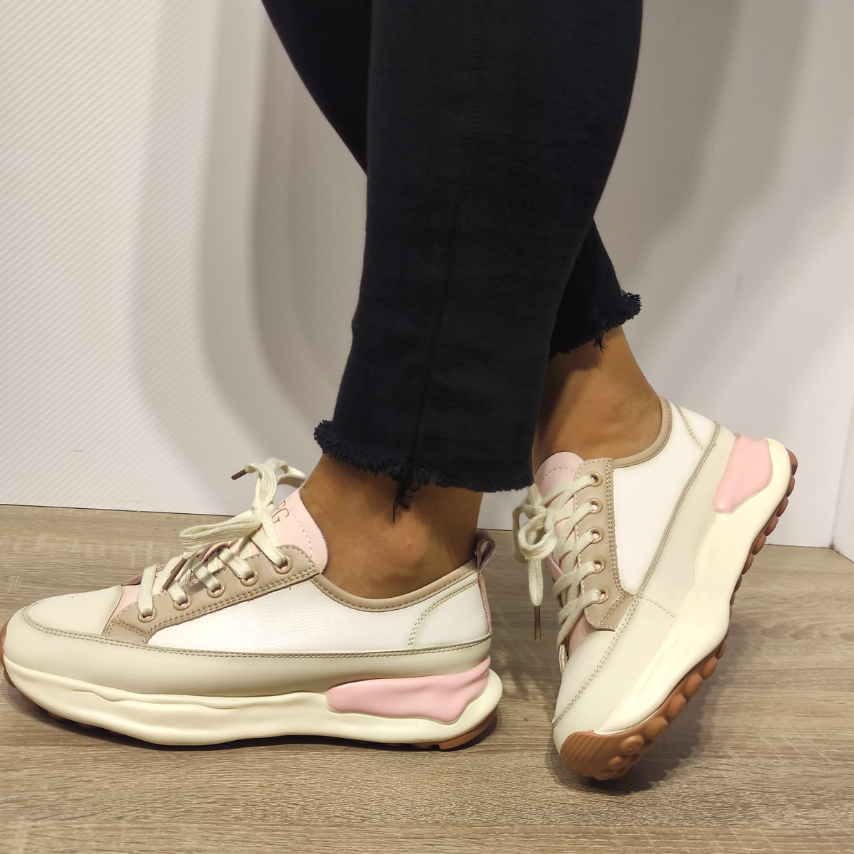 PANTOFI SPORT DAMA FRANCO GERARDO 18001-3 ALBI CU BEJ SI ROZ - imagine 5