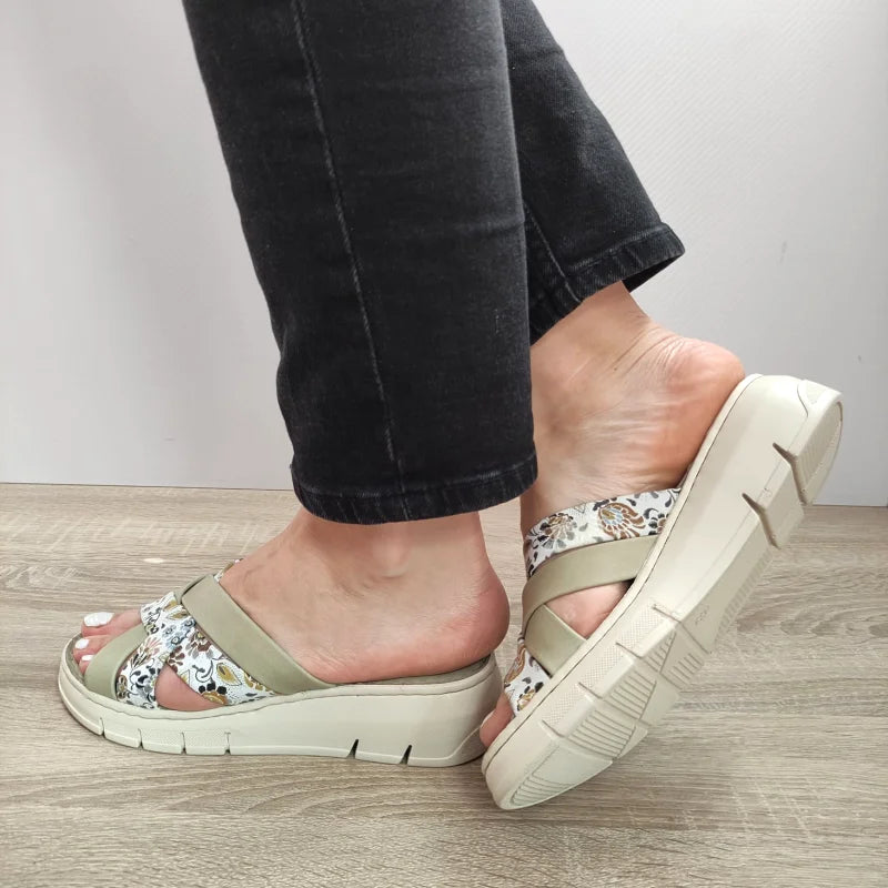 SABOTI CASUAL DAMA BIO FLEX FR-403 OLIVE CU FLORAL - imagine 5