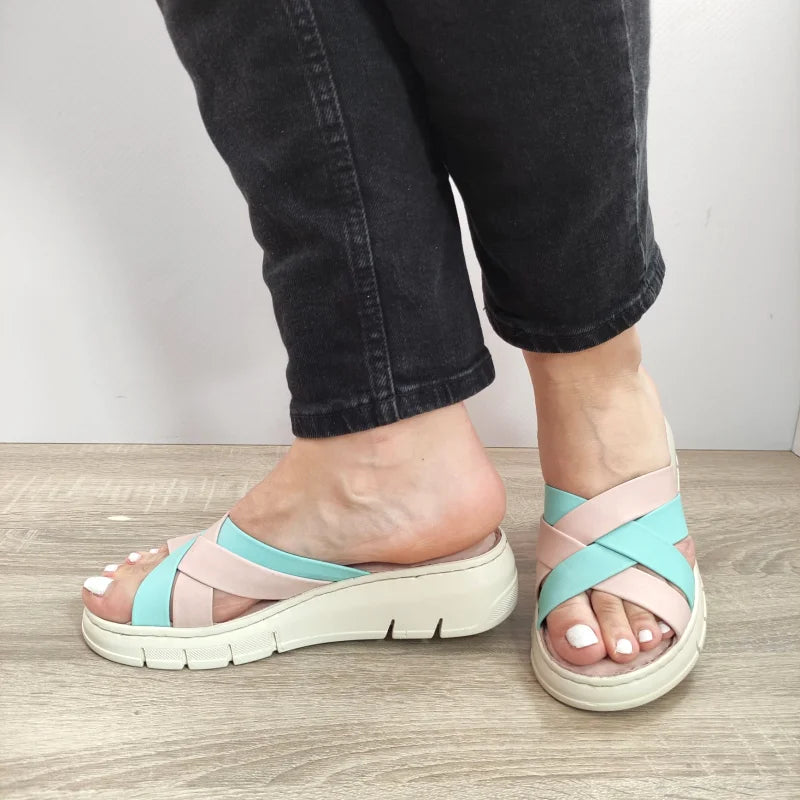 SABOTI CASUAL DAMA BIO FLEX FR-403 ROZ CU BLEU TURCOAZ - imagine 5