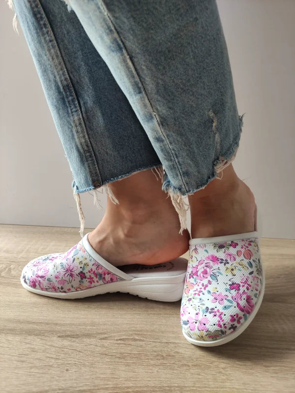 SABOTI MEDICALI DAMA COMODA 10 FIORI LAVANDA FLORAL FUCSIA - imagine 2