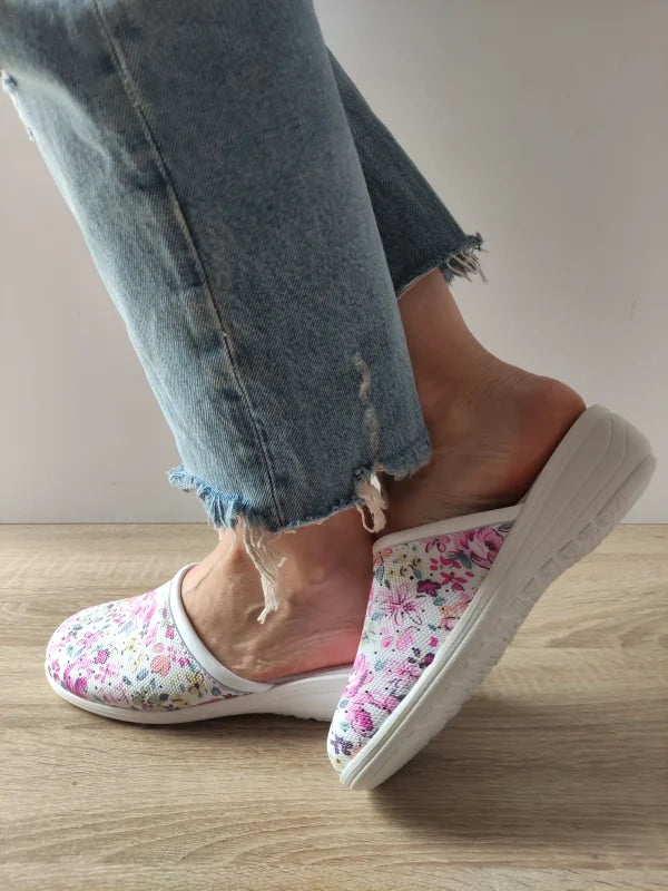 SABOTI MEDICALI DAMA COMODA 10 FIORI LAVANDA FLORAL FUCSIA - imagine 3