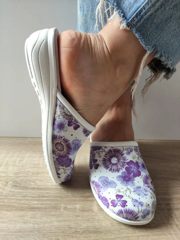 SABOTI MEDICALI DAMA COMODA 10 QAUDRIFOGLIO ALBI + FLORAL LILA - imagine 5