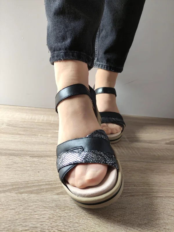 SANDALE CASUAL DAMA CAPRICE 28713-44 NEGRE CU ARGINTIU