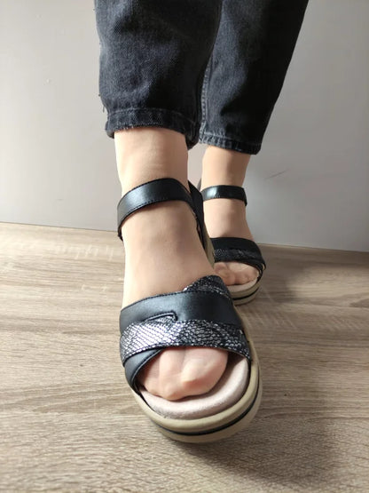 SANDALE CASUAL DAMA CAPRICE 28713-44 NEGRE CU ARGINTIU