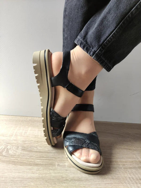 SANDALE CASUAL DAMA CAPRICE 28713-44 NEGRE CU ARGINTIU