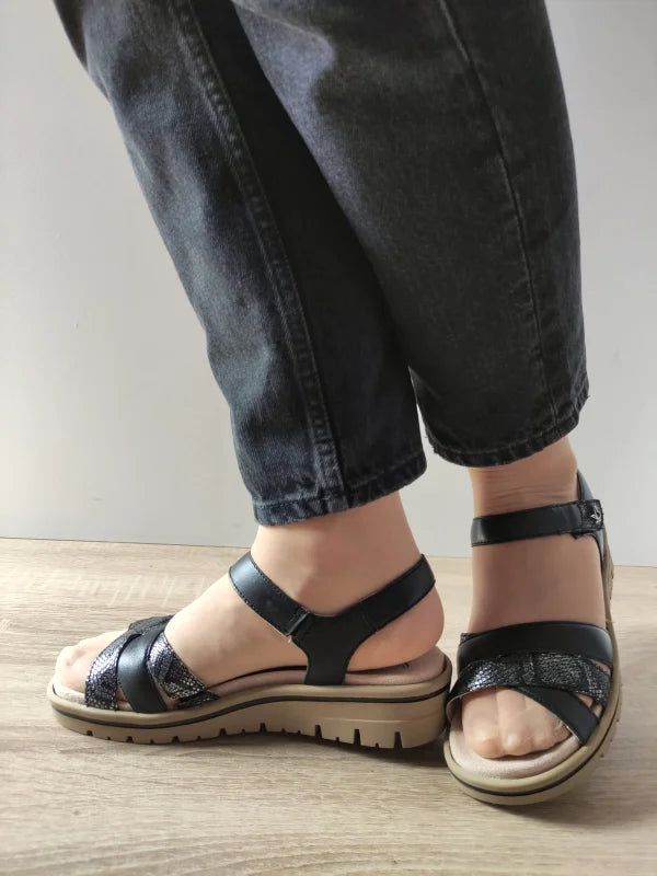 SANDALE CASUAL DAMA CAPRICE 28713-44 NEGRE CU ARGINTIU