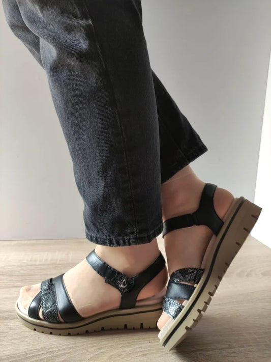 SANDALE CASUAL DAMA CAPRICE 28713-44 NEGRE CU ARGINTIU