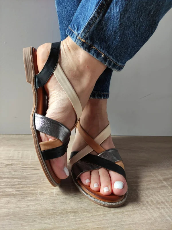 SANDALE CASUAL DAMA DOGATI 059 A406 NEGRE CU BEJ SI BRONZE - imagine 3