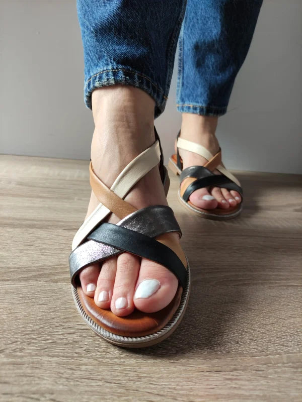 SANDALE CASUAL DAMA DOGATI 059 A406 NEGRE CU BEJ SI BRONZE - imagine 4