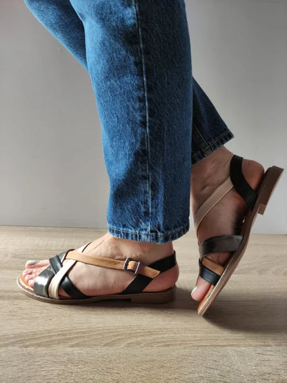 SANDALE CASUAL DAMA DOGATI 059 A406 NEGRE CU BEJ SI BRONZE
