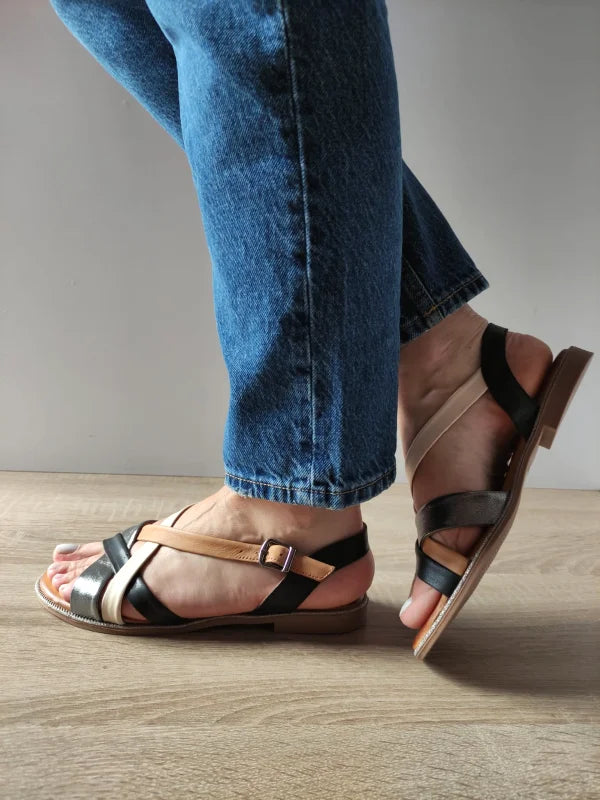 SANDALE CASUAL DAMA DOGATI 059 A406 NEGRE CU BEJ SI BRONZE - imagine 5