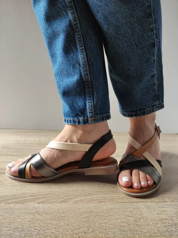 SANDALE CASUAL DAMA DOGATI 059 A406 NEGRE CU BEJ SI BRONZE - imagine 2