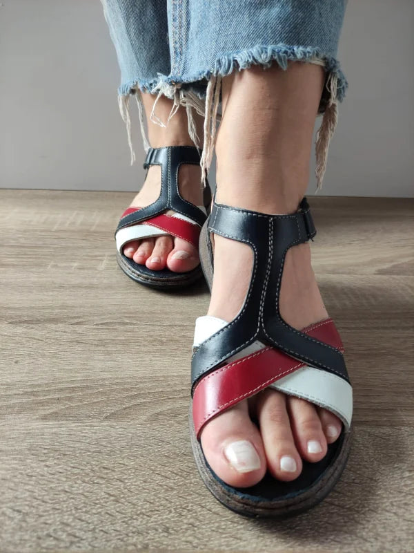 SANDALE CASUAL DAMA DYANY 4773 3 BLEUMARIN + ALB + ROSU - imagine 3