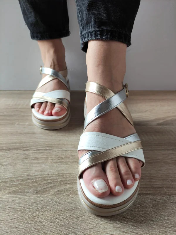 SANDALE CASUAL DAMA JANA 28267-44 ALBE + METALIC