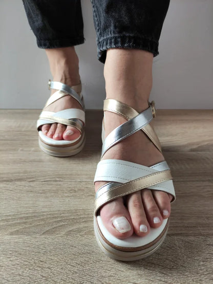 SANDALE CASUAL DAMA JANA 28267-44 ALBE + METALIC