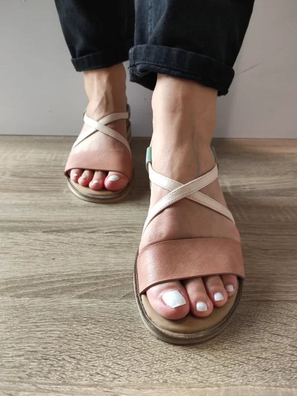 SANDALE CASUAL DAMA PASS 70407 J1-N ROZ + BEJ + VERNIL