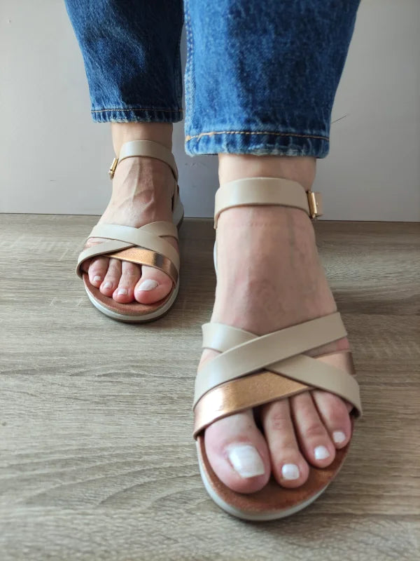 SANDALE CASUAL DAMA PASS 70423 M2-N BEJ + BRONZE