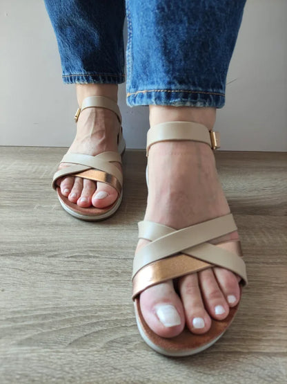 SANDALE CASUAL DAMA PASS 70423 M2-N BEJ + BRONZE