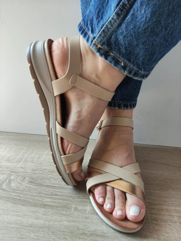 SANDALE CASUAL DAMA PASS 70423 M2-N BEJ + BRONZE