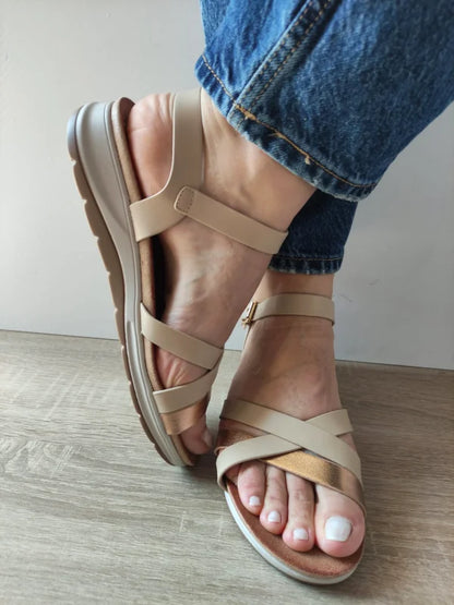 SANDALE CASUAL DAMA PASS 70423 M2-N BEJ + BRONZE